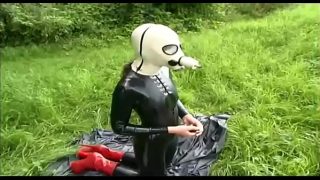 Girl goes crazy for latex outdoor